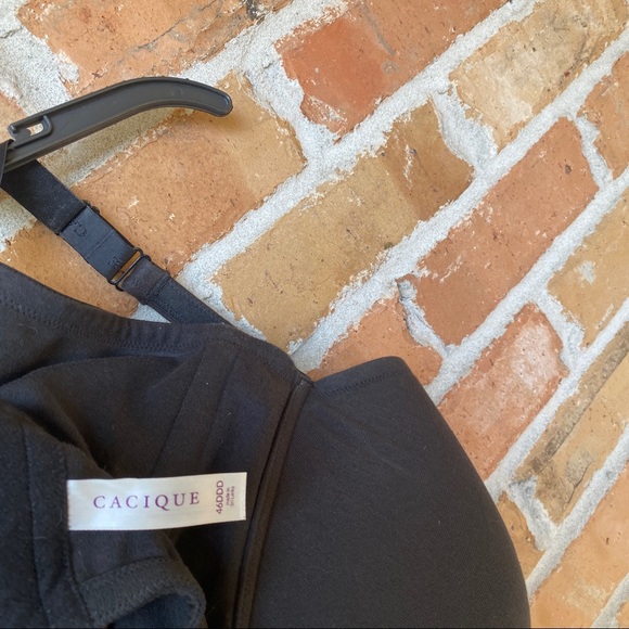 Cacique 46DDD Bra Black Cotton Plunge Underwire Bra - Picture 8 of 9